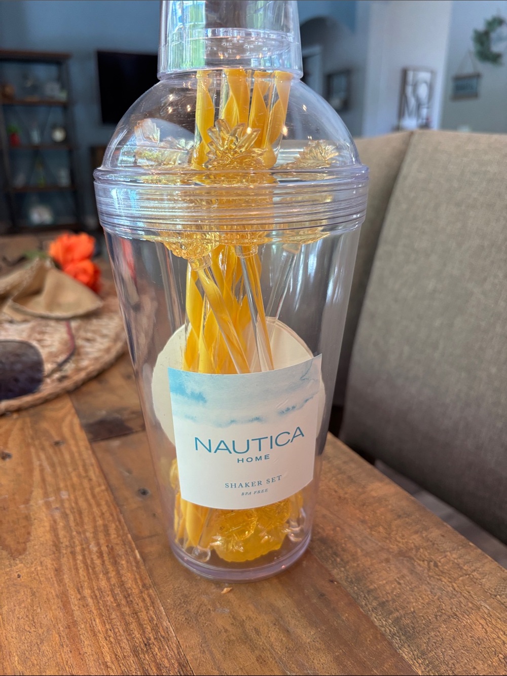 Nautica Home Yellow Cocktail Shaker Set stirrers coaster straws nwt